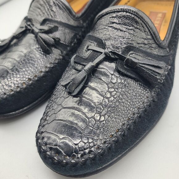 Men’s Mezlan Size 9 M Ostrich Leather/ Suede Black Tassel Loafer  Slip Ons Shoes main image 14